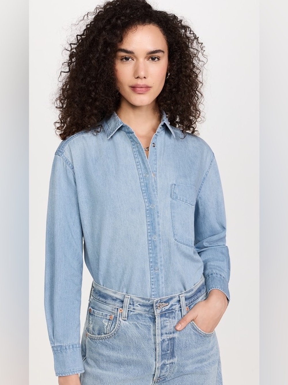 AYR The Deep End Denim Shirt Blue Snap Front 100% Cotton Size S
